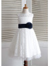 Ivory Lace Tulle Knee Length Flower Girl Dress 